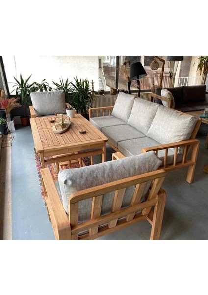 Retro 3+1+1 Bahçe Balkon Teras Ahşap Oturma Grubu