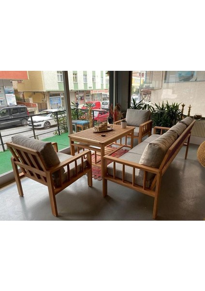 Retro 3+1+1 Bahçe Balkon Teras Ahşap Oturma Grubu
