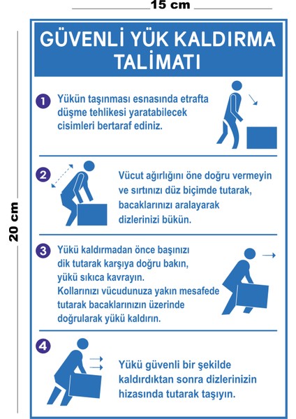 Metal Güvenli Yük Kaldırma Talimatı 15 cm x 20 cm Uyarı Levhası Yönlendirme Tabelası