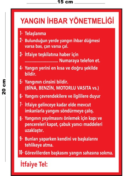 Metal Yangın İhbar Yönetmenliği 15 cm x 20 cm Uyarı Levhası Yönlendirme Tabelası