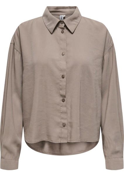 Kadın Onlarıs Rahat Kalıp Ön Taraf Kısa Arka Taraf Uzun Gömlek 15337947 Vizon