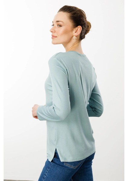 Kadın Nakış Işlemeli Uzun Kollu Penye Bluz 25702 Vişne fırsatları