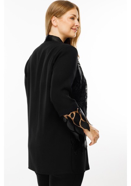 Moda Ilgi Kadın büyük Beden Ön Bedeni Güpür Dantelli Ikili Takım 4265 Siyah