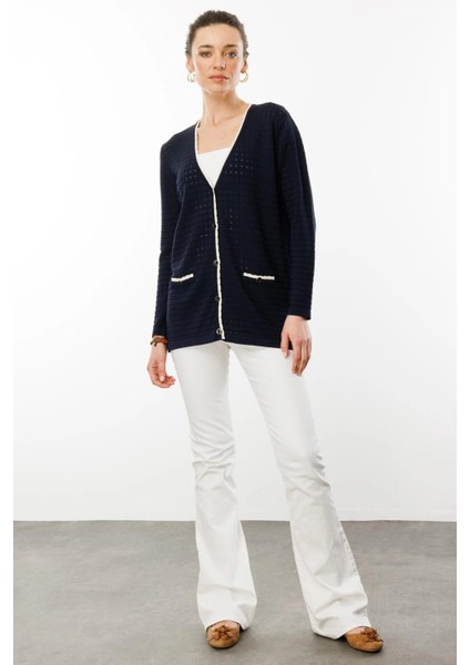 Kadın Kare Örgülü Yazlık Triko Hırka 25355 Lacivert fiyatları