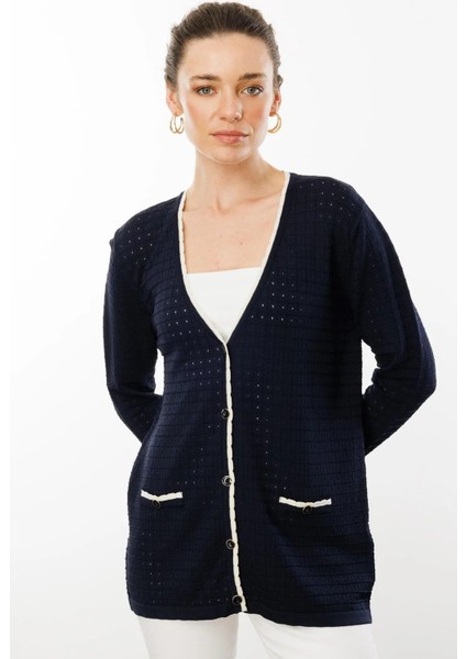 Kadın Kare Örgülü Yazlık Triko Hırka 25355 Lacivert modelleri