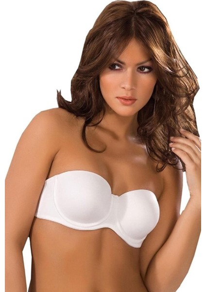 2'li Karışık Renk Paket Bonni Straples Basıc 7035 Kadın Dolgusuz Desteksiz Klasik Straplez Beyaz-Ten