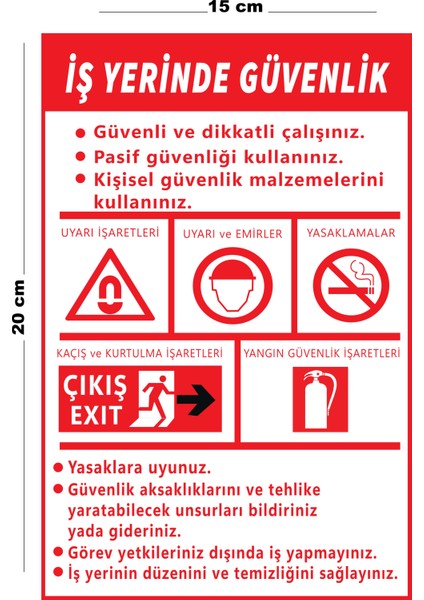 Metal Güvenlik Kuralları 15 cm x 20 cm Uyarı Levhası Yönlendirme Tabelası