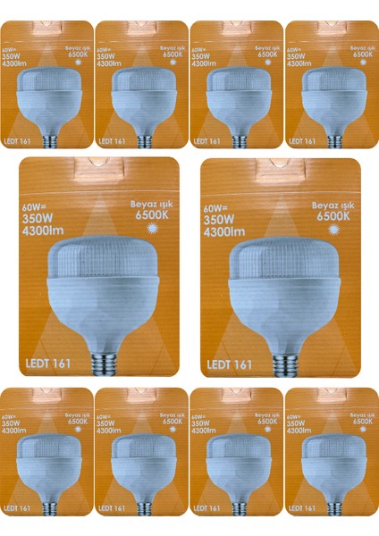 (10 adet) Osaka 60W (350W) Beyaz IŞIK E27 DUYLU (Kalın Duy) LED Torch Ampul