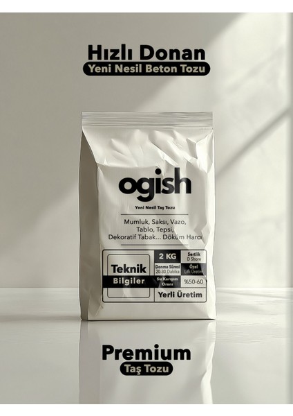 Premium Taş Tozu - Hızlı Donan Profesyonel Taş Tozu - Mumluk & Vazo Döküm Beton Harcı | 2 kg |