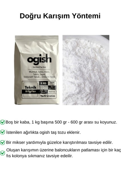 Premium Taş Tozu - Hızlı Donan Profesyonel Taş Tozu - Mumluk & Vazo Döküm Beton Harcı | 2 kg |