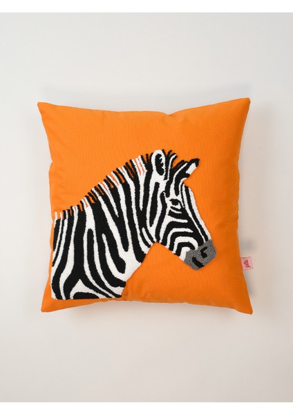 Zebra Desen Punch Kırlent Kılıfı - Turuncu