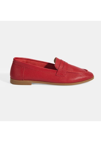 Kadın Kırmızı Slip-On Deri Loafer