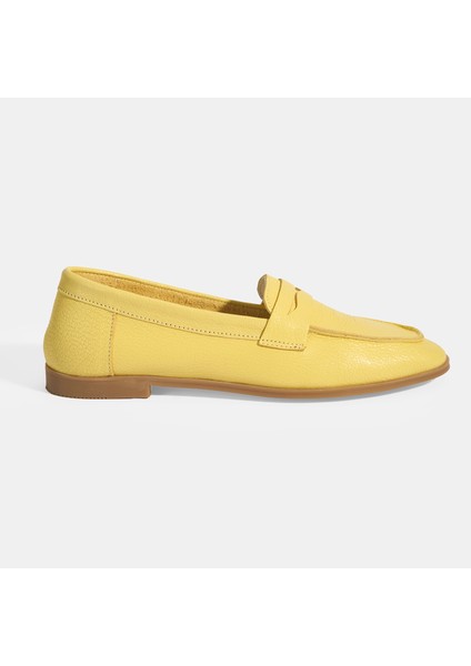 Kadın Sarı Slip-On Deri Loafer