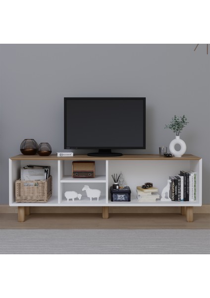 Bohem Serisi Garden Meşe - Beyaz Pvc Hasır Desen Tv Ünitesi