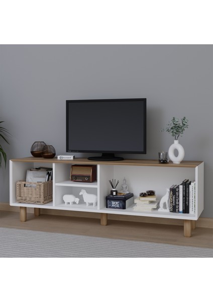 Bohem Serisi Garden Meşe - Beyaz Pvc Hasır Desen Tv Ünitesi