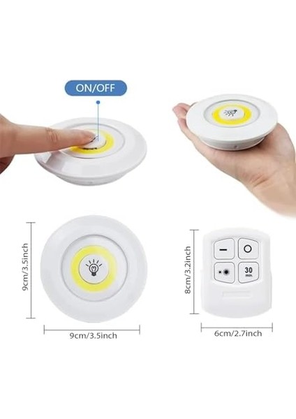 LED Işık Kablosuz Uzaktan Kumandalı Dolap Içi LED Ampul Seti 3lü Set Gece Lambası Spot Lamba
