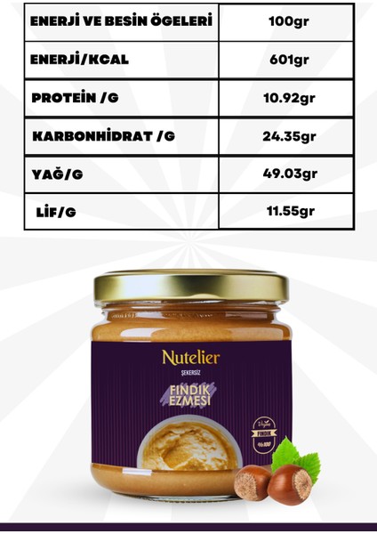 Şekersiz Fındık Ezmesi 350GR %100 Fındık