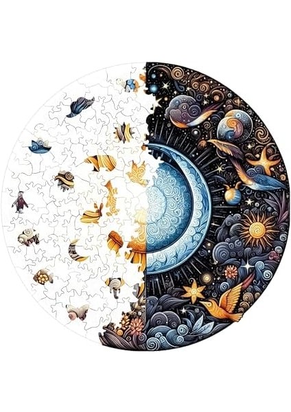- Ahşap Puzzle Yetişkinler Için - Gün ve Gece Benzersiz Parçalı Puzzle - 252 Parça Ahşap Yapboz - Yapıştırıcı Folyo Dahil - Dekoratif Ahşap Puzzle - 29X29 cm - A1-05