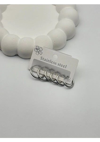 Silver Renk 6lı Halka Çelik Küpe