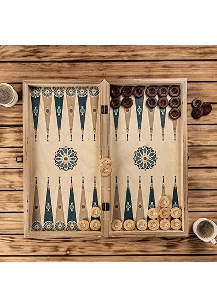 Etnik Tasarımlı El Yapımı Modern Ahşap Tavla Seti Ürün Boyutları 25 x 48 x 6,5 cm