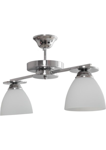 Topaç Modern Spor Dekoratif Krom Renk Beyaz Camlı Salon - Mutfak - Yatak Odası 2 Li Avize