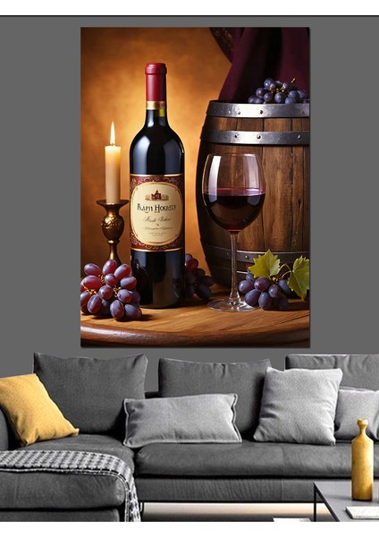 Şarap ve Ahşap Fıçı Dekoratif Kanvas - Mdf Ahşap Tablo
