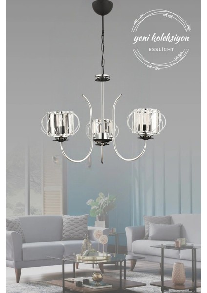 Stella 3 Lü Modern (Kristal Taşlı) Salon Yatak Odası Mutfak Genç Odası Avize