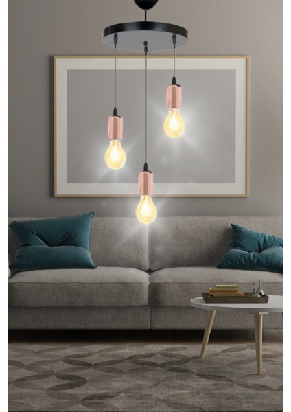 Miza 3'lü Sarkıt Avize - Siyah/rose - Yatak Odası - Salon - Mutfak - Hol