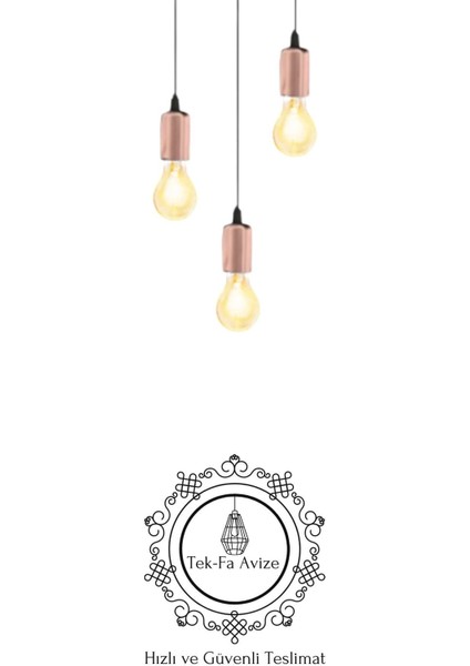 Miza 3'lü Sarkıt Avize - Siyah/rose - Yatak Odası - Salon - Mutfak - Hol modelleri