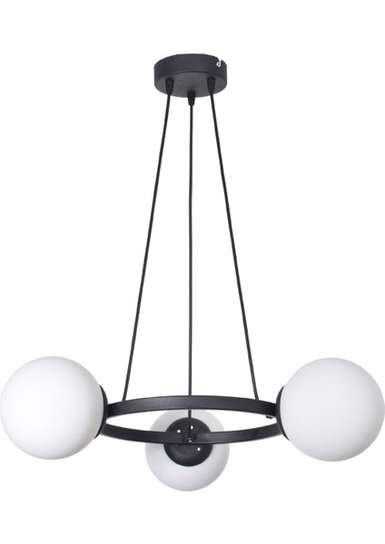 Owen Modern Tasarım Mutfak Yatak Odası Salon Oturma Odası Siyah Renk Beyaz Camlı 3 Lü Avize