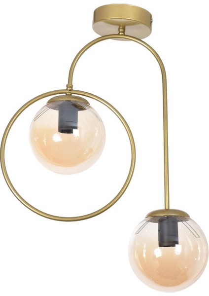 Bali Modern Salon - Mutfak - Yatak Odası - Hol Eskitme Renk Gövde Bal Cam 2 Li Avize