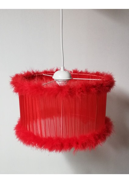 Beyaz Kırmızı Pembe Siyah Kız Erkek Çocuk Odası Tüylü Avize Yatak Odası Avizesi Çap 30 cm