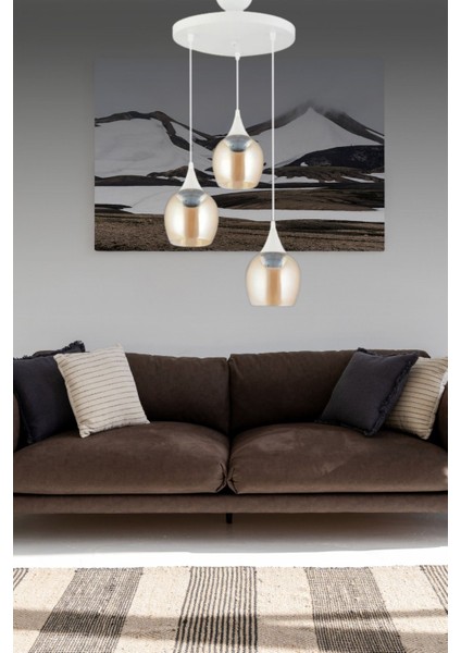 Damlam 3'lü Modern Beyaz - Bal Camlı Sarkıt Avize - Yatak Odası - Salon - Mutfak - Hol - Ofis