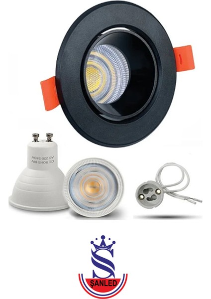 7W Sıva Altı Oynar Başlık GU10 Siyah Kasa Beyaz ışık LED Spot Lamba-4 Adet modelleri