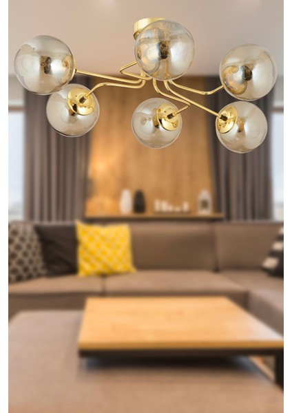 Tanyer 6lı Gold Modern Sarkıt Yatak Odası Salon Avize