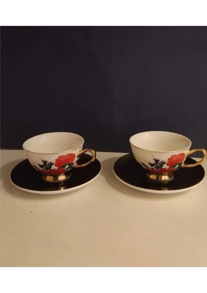 Emily 2'li Çiçekli Çay Fincan Set 200CC Mutfak Porselen Rastgele Desen