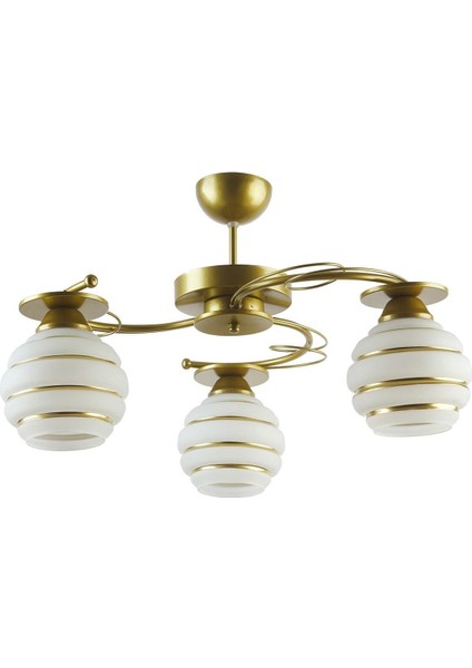 Goldina Modern Salon - Mutfak - Yatak Odası Plofonyer Gold Kasa Simli Camlı Üçlü Avize