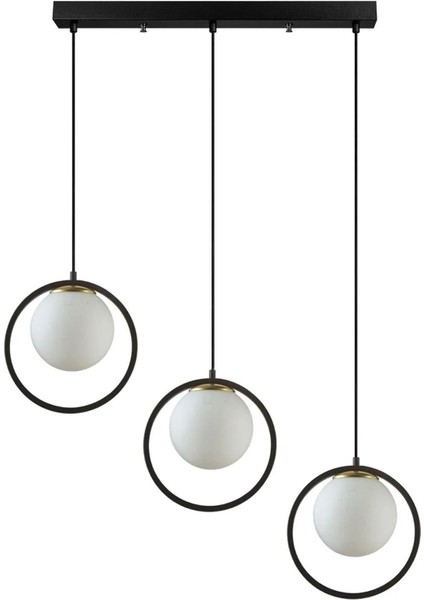 Nina Modern Salon - Mutfak - Yatak Odası Yemek Masası Üstü Metal Halkalı Sıralı 3 Lü Avize