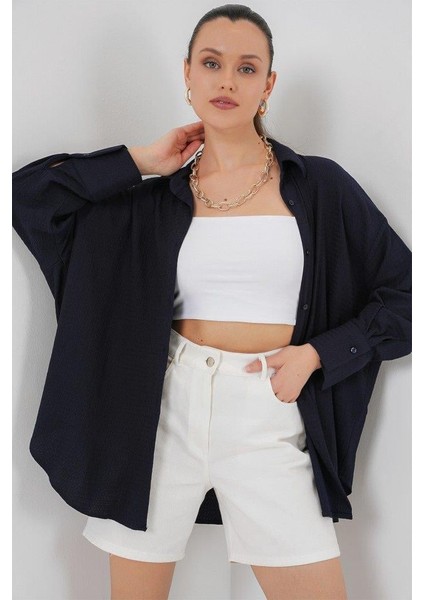 Örme Oversize Gömlek 20264 - Lacivert