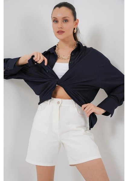 Örme Oversize Gömlek 20264 - Lacivert