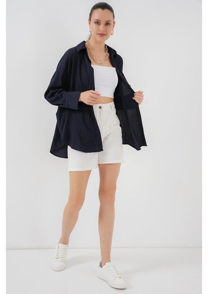 Örme Oversize Gömlek 20264 - Lacivert
