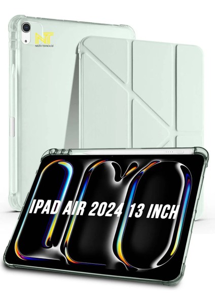 Apple iPad Air 2024 / 2025 13 Inch Uyumlu Tri Folding Kalem Bölmeli Uyku Modlu Akıllı Kılıf