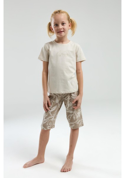 3301 Garson Nature Lover Kız Çocuk Bisiklet Yaka Kısa Kol Kapri Pijama Takım