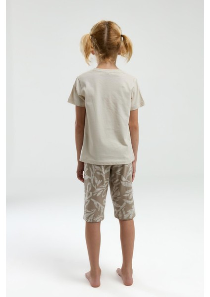 3301 Garson Nature Lover Kız Çocuk Bisiklet Yaka Kısa Kol Kapri Pijama Takım