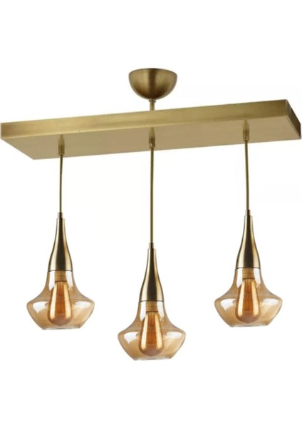 Fora Salon - Mutfak - Yatak Odası Eskitme Bal Camlı Salon Mutfak Masa Üstü 3 Lü Avize