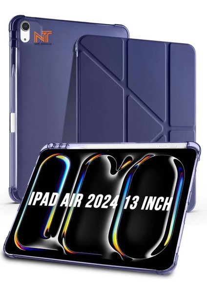 Apple iPad Air 2024 / 2025 13 Inch Uyumlu Tri Folding Kalem Bölmeli Uyku Modlu Akıllı Kılıf