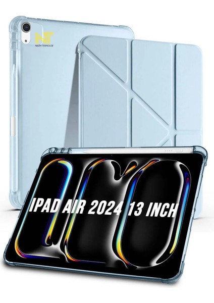 Apple iPad Air 2024 / 2025 13 Inch Uyumlu Tri Folding Kalem Bölmeli Uyku Modlu Akıllı Kılıf