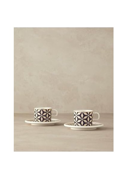 Home Modern Sense Bone Porselen Kahve Fincan Takımı 4 Parça 2 Kişilik Siyah