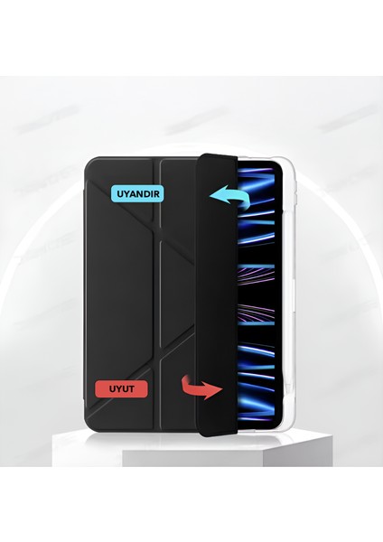 Apple iPad Air 2024 / 2025 13 Inch Uyumlu Tri Folding Kalem Bölmeli Uyku Modlu Akıllı Kılıf modelleri