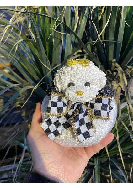 Köpekli Kumaş Kaplama Kapı Stoperi Gold Fiyonklu